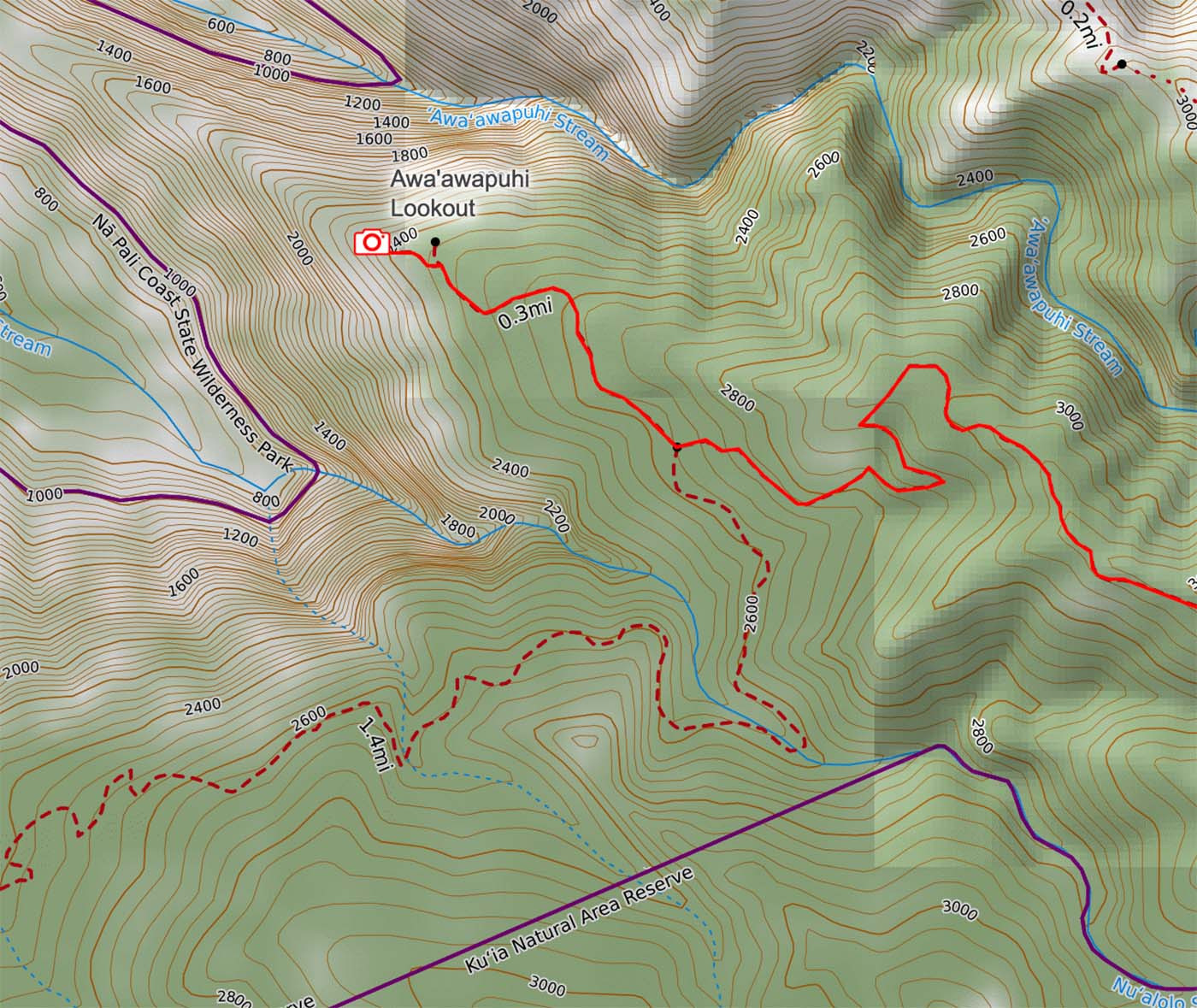 nualolo-cliff-trail.jpg Topographic map of the final approach to Awaawapuhi Lookout and the Nualolo junction