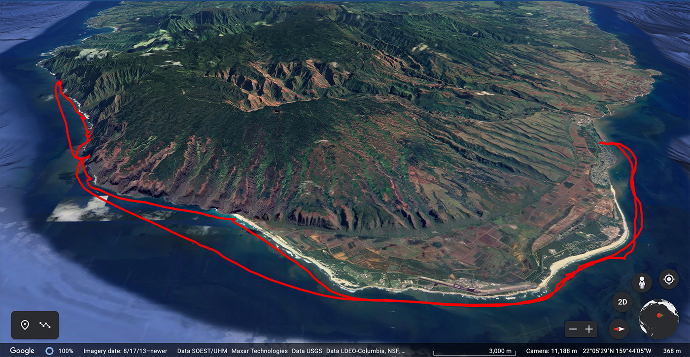 na-pali-coast-raft-tour-google-map.jpg Google Earth view of the raft route around western Kauai and the Na Pali Coast