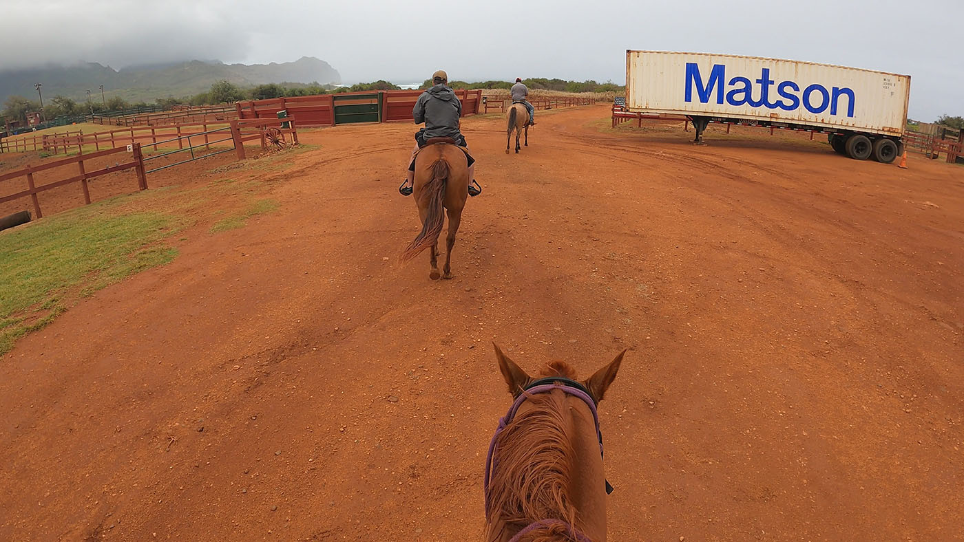 horesback-riding-kauai-start.jpg Riders leaving the stables at the start of the Mahaulepu trail ride