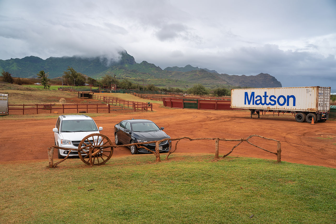 cjm-country-stables.jpg CJM Country Stables ranch beneath cloud-covered mountains on Kauai
