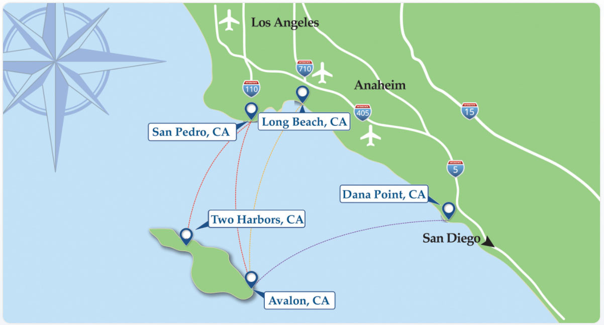Catalina Express ferry routes from mainland ports to Avalon and Two Harbors