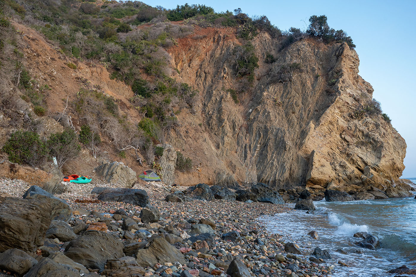 Wide view of the secluded rocky beach and cliffs at Italian Gardens 4